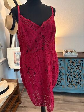 Red Lace Slip Peak-A-Boo Dress